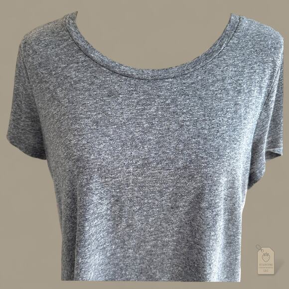Express Gray Black Colorblock Sheer Hem Short Sleeve Top Women’s Size L - Picture 2 of 8